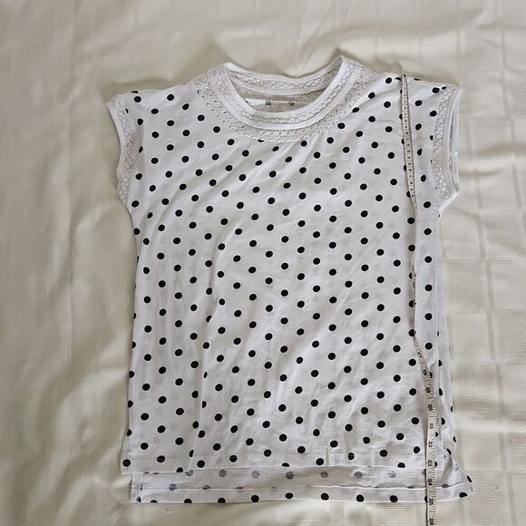 Suzy Shier Organic Cotton Lace Detail Sleeveless Polka Dot Top XS White/ Black - Picture 9 of 16